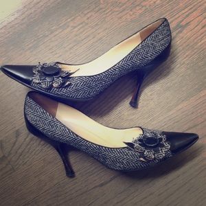 Moschino Tweed heels with leather accents